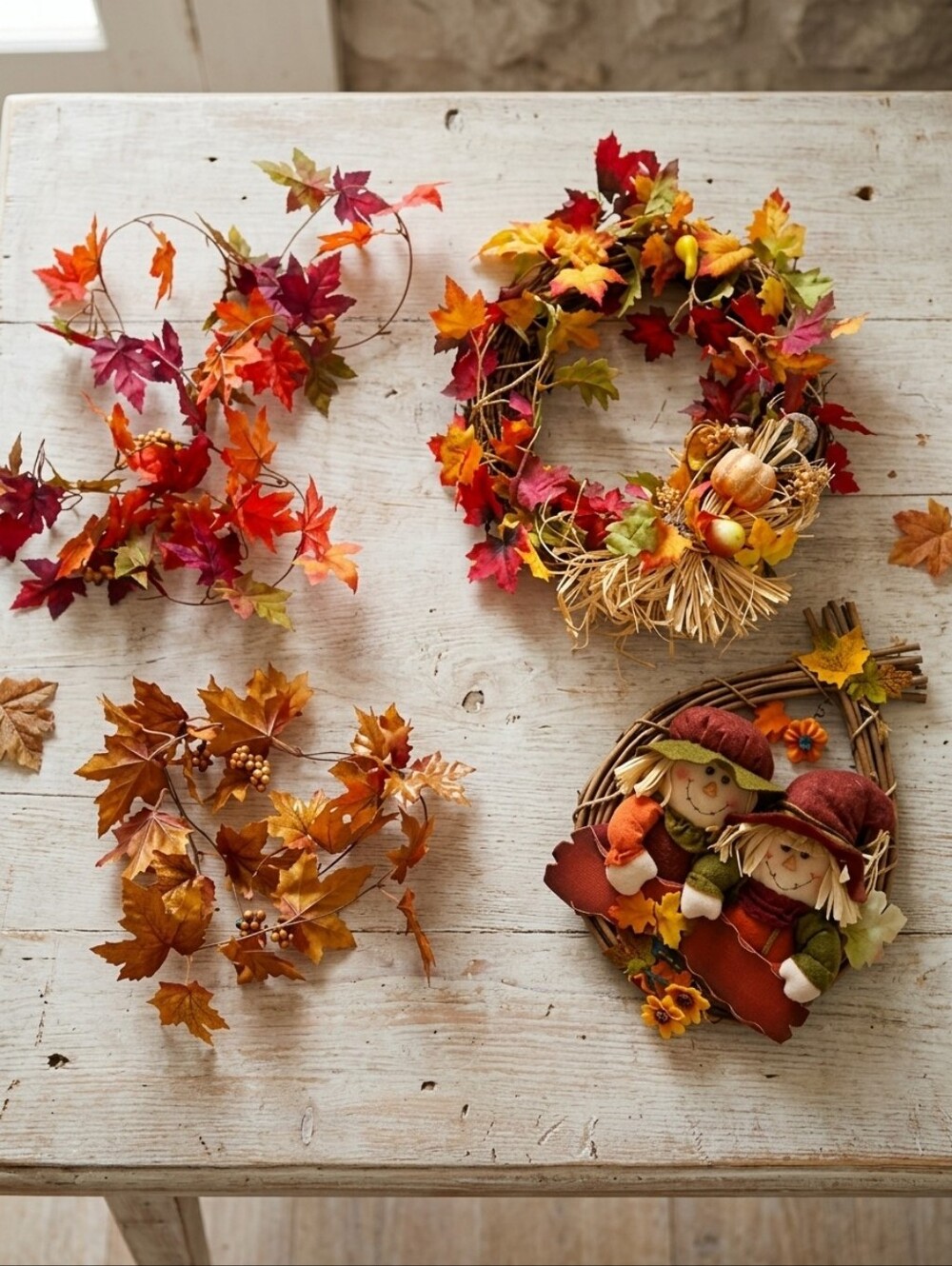 (2/20$)Halloween Decor /Autumn Harvest Fall Wreath and Garland
